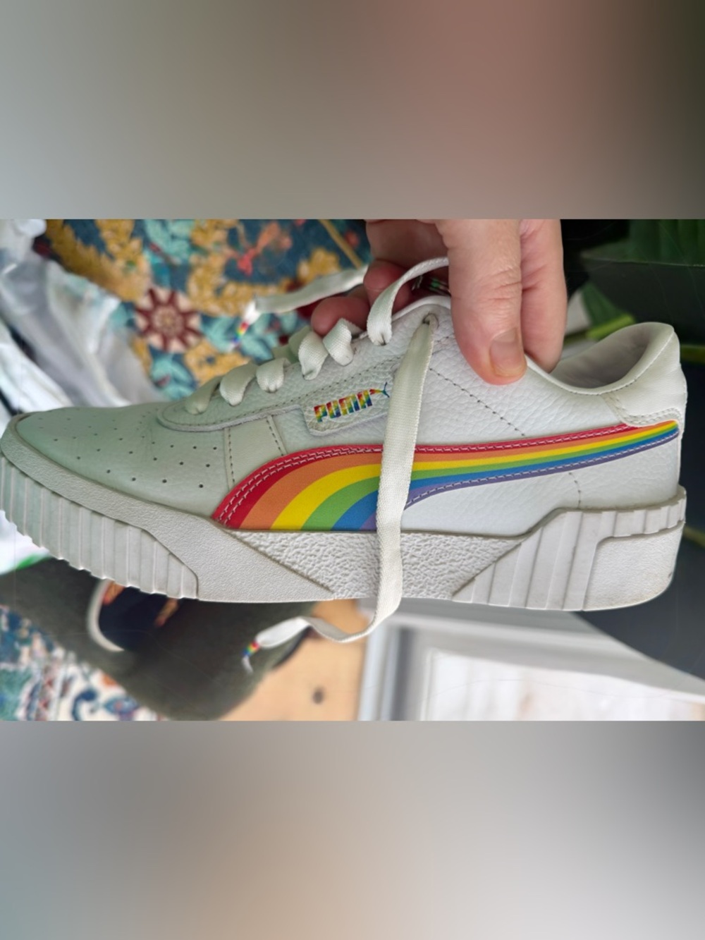 Puma White Low-Top Sneakers with Rainbow Formstrip